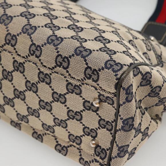 GUCCI GG Canvas Sherry Line Hand Bag Navy Silver - Picture 12 of 16